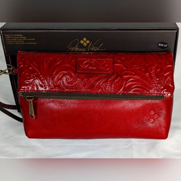 Patricia Nash Handbags - New in Box Patricia Nash Red Floral Tooled Leather Folding Clutch or Wristlet.